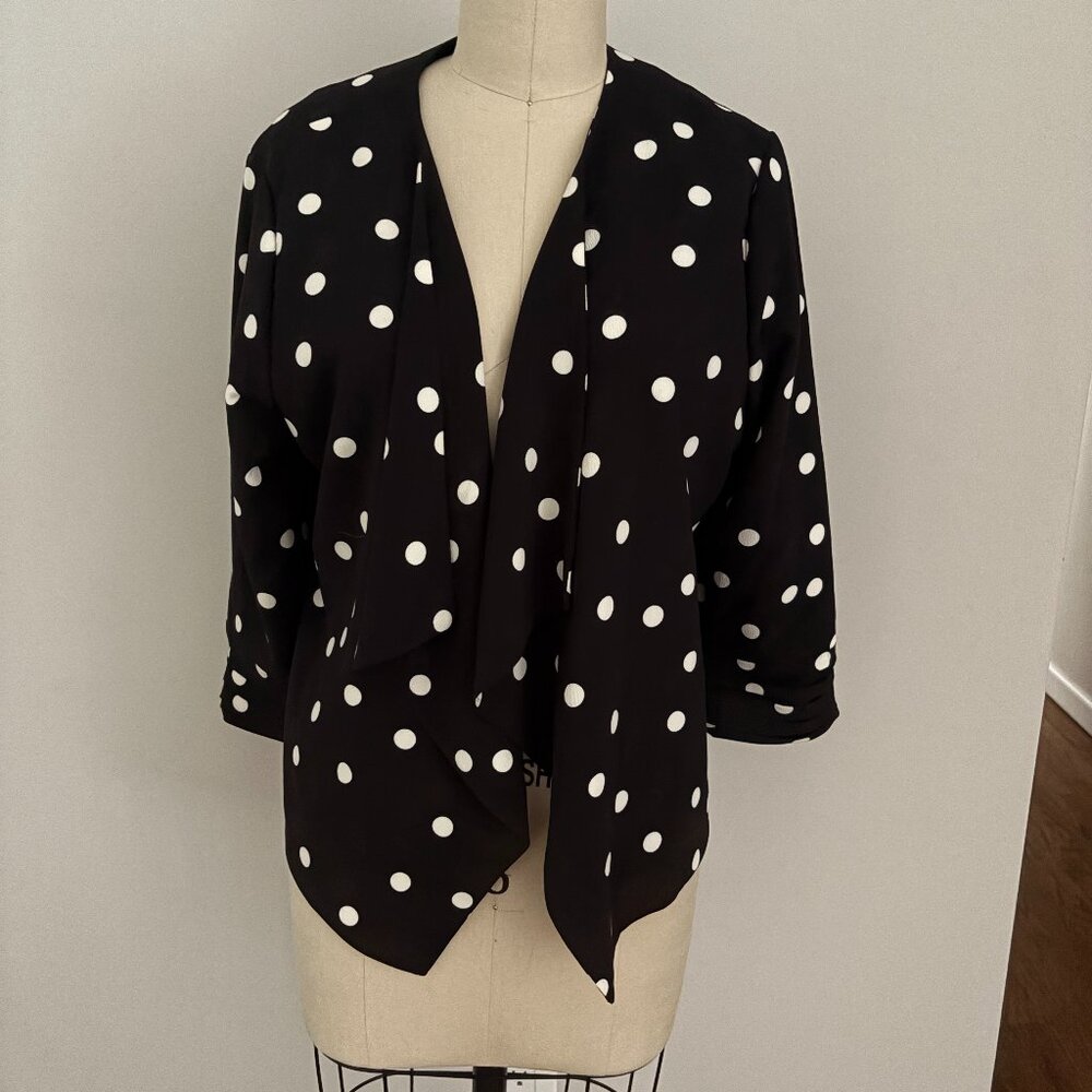 Jules & Leopold Women's Black/White Polka Dot Open Blazer Office Chic Retro L